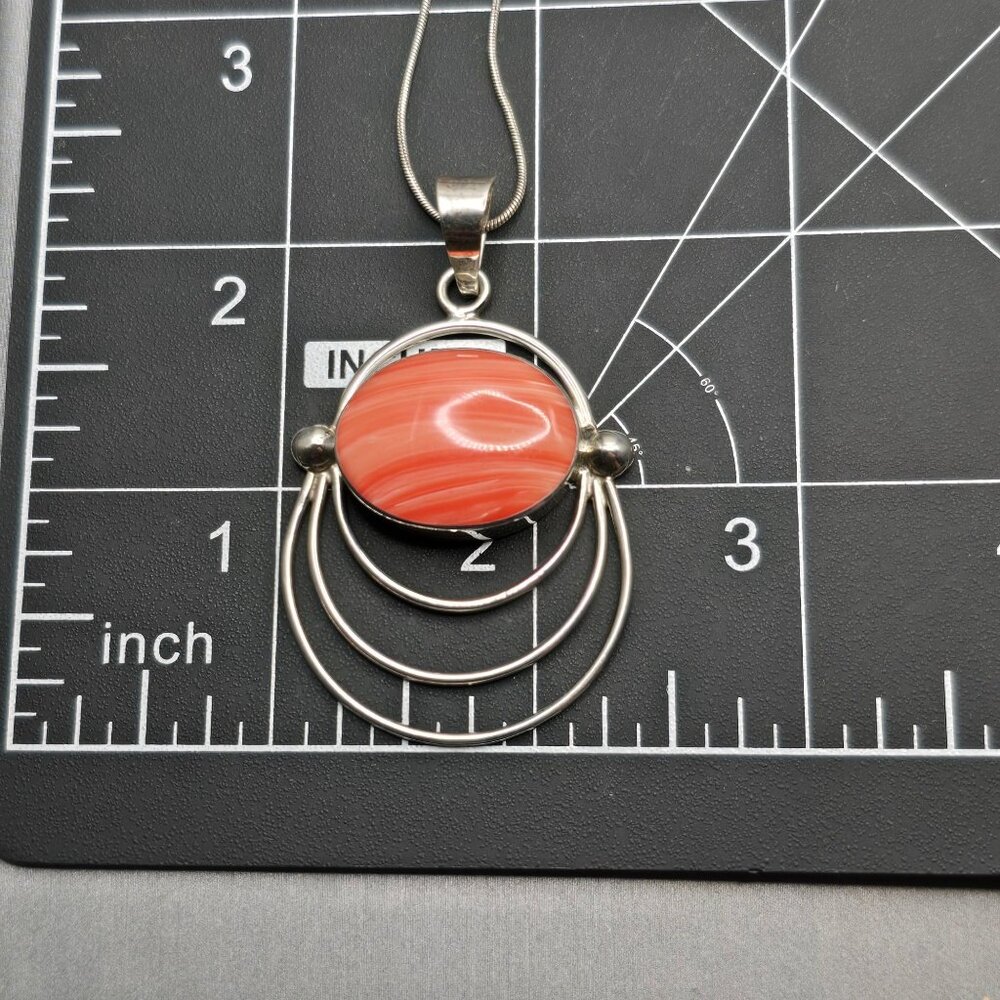 VTG 950 Silver Spiny Oyster Pendant Necklace 17" Mexico Modernist Design 12.8g - Picture 10 of 11